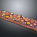 Decorative Long Tray With Various Foods And Colorful Patterned Design