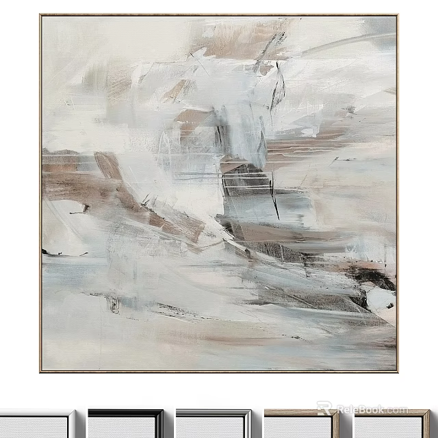 Abstract Painting With Layered Neutral Tones Beige White Gray And Textured Brush Strokes 3d model 