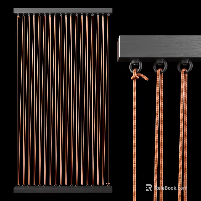 Modern Copper Vertical Line Partition With Black Bar And Decorative Ropes 3d model 