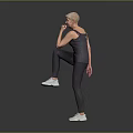 A Fit Woman In Sportswear Standing With One Leg Lifted And Hand On Face