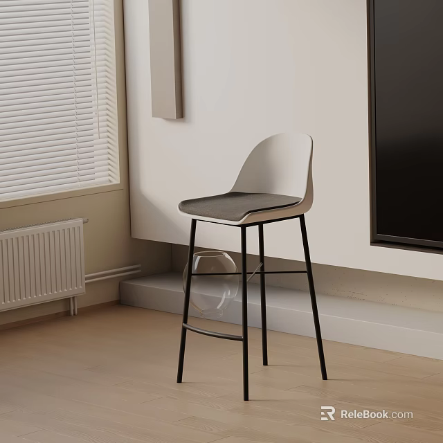 Bar Stool with Light Backrest Dark Seat and Metal Legs by Window TV Wooden Floor 3d model 