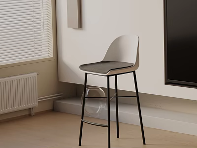 Bar Stool with Light Backrest Dark Seat and Metal Legs by Window TV Wooden Floor 3d model