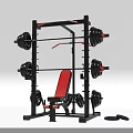 Sports Equipment Heavy Duty Squat Rack with Barbells Dumbbells and Red Bench