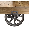 Vintage Industrial Wooden Tea Cart Featuring Metal Accents And Decorative Wheels