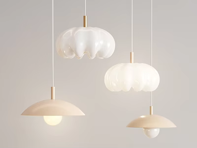Minimalist Hanging Pendant Lights With Various White And Beige Ceramic Designs 3d model