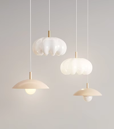Minimalist Hanging Pendant Lights With Various White And Beige Ceramic Designs 3d model
