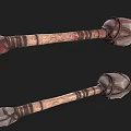 Primitive Weapon With Wooden Handle Rope Bound Head Rustic Red Gray Design Two Variants