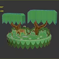 Cartoon Forest Scene Featuring Green Trees A Deer And Grass In Paper Art