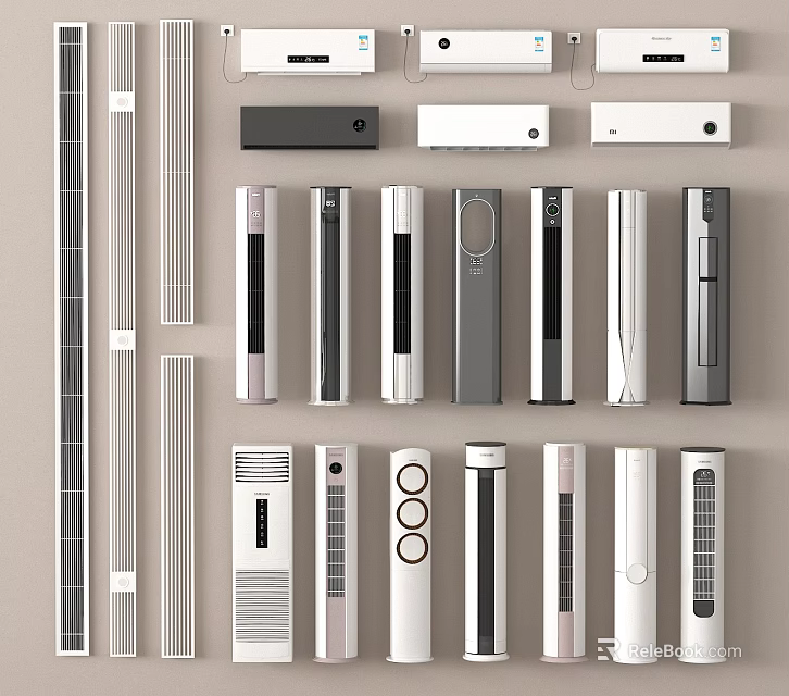 Modern Air Conditioner Fans With Various Designs Different Styles And Color Options 3d model 