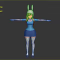 Game Movie Character With Rabbit Ears Blonde Hair Blue Outfit And Green Backpack