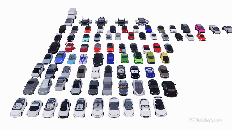 Various Car Models in Different Colors and Styles Arranged for 3d model