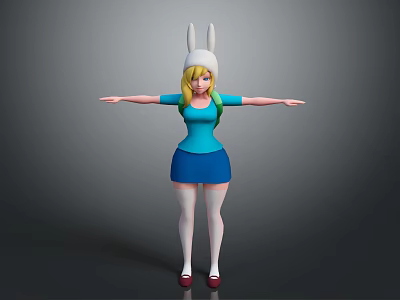 Game Movie Character With Rabbit Ears Blonde Hair Blue Outfit And Green Backpack 3d model