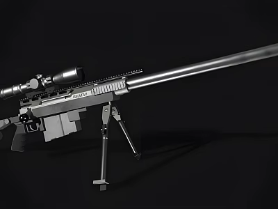 Sniper Rifle With Scope Long Barrel Magazine And Bipod Metal Finish 3d model