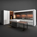 Modern Kitchen Interior With Wooden Cabinets Marble Countertop Backsplash And Island Lighting