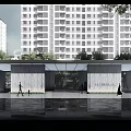 Elegant Modern Entrance Gate With Marble Walls Person In Red And Surrounding Trees