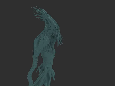 Green Monster Game Movie Character With Twisted Body Tentacle Limbs And Mane Head Protrusions 3d model