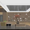 Artistic Library Space With Wooden Shelves Decorative Tree And Modern Furniture