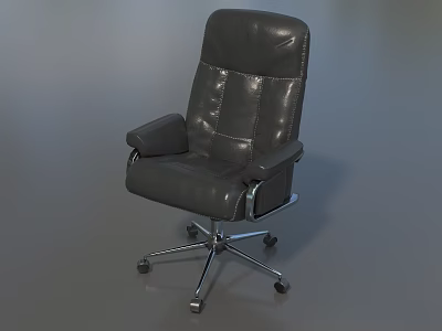 Black Leather Office Chair With High Back Armrests Silver Metal Base And Wheels 3d model