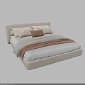 Modern Minimalist Double Bed with Upholstered Headboard White Brown Pillows and Blanket