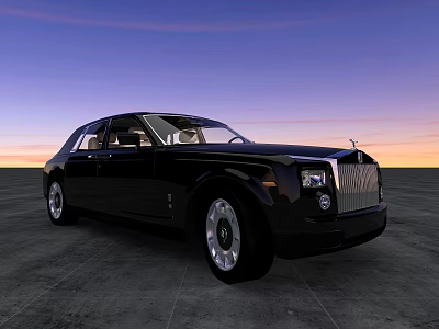 Black Rolls Royce Luxury Car Parked On Concrete Ground Under Sunset Sky 3d model