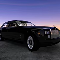 Black Rolls Royce Luxury Car Parked On Concrete Ground Under Sunset Sky