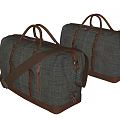 Gray Fabric Duffel Bags With Brown Leather Handles And Shoulder Straps Design