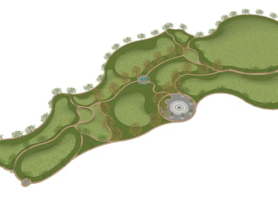 Park Landscape Design With Winding Paths Green Lawns Trees And Circular Central Area 3d model