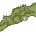 Park Landscape Design With Winding Paths Green Lawns Trees And Circular Central Area