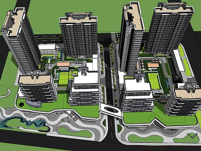 Modern High Rise Residential Complex Design With Green Spaces And Roads Layout 3d model
