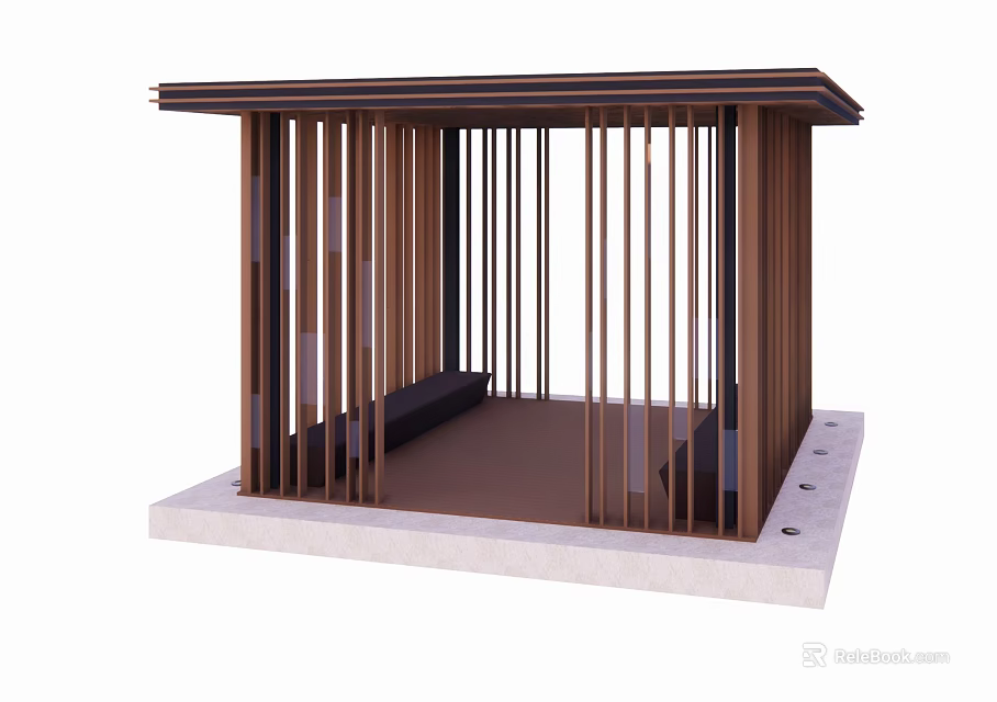 Traditional Japanese Pavilion With Wooden Slats And Platform Base For Outdoor Relaxation Space 3d model 