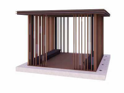 Traditional Japanese Pavilion With Wooden Slats And Platform Base For Outdoor Relaxation Space 3d model