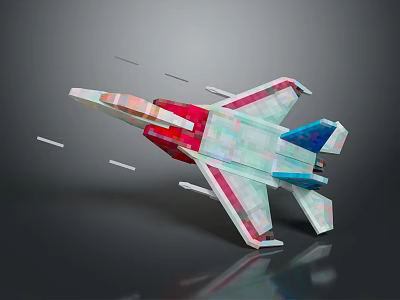 Colorful Geometric Fighter Jet Model With Lines And Reflection On Gray Background 3d model