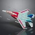 Colorful Geometric Fighter Jet Model With Lines And Reflection On Gray Background
