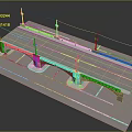Bridge Model Structure With Street Lamps Road Lanes And Support Arches