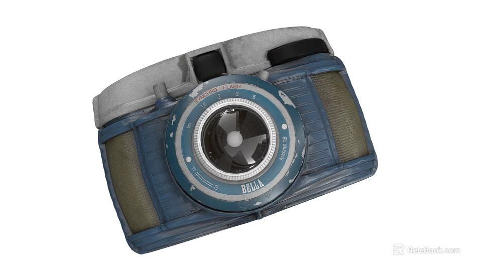 Retro Digital Camera With Blue Vintage Design And Circular Lens Detail 3d model 