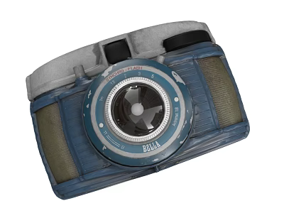 Retro Digital Camera With Blue Vintage Design And Circular Lens Detail 3d model
