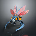 Mechanical Cosmic Insect with Transparent Red Wings and Metallic Blue Orange Body for Space Exploration