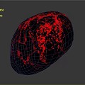 Glowing Sphere with Red Cracked Texture on Black Background and Reflection