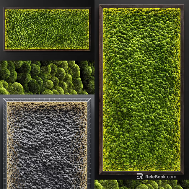 Green Living Moss Wall Design With Square Framed Panels And Gray Textured Sections 3d model 