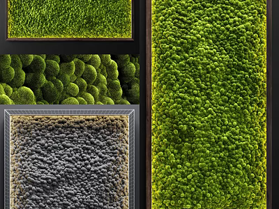Green Living Moss Wall Design With Square Framed Panels And Gray Textured Sections 3d model