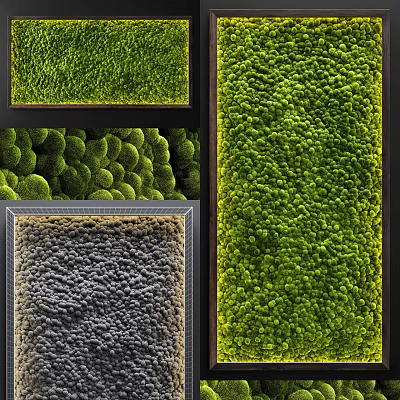 Green Living Moss Wall Design With Square Framed Panels And Gray Textured Sections 3d model