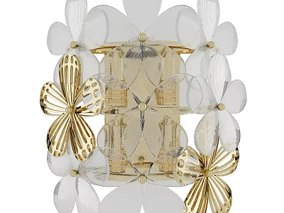 Elegant Modern Wall Lamp With Transparent Petal Shades And Golden Butterfly Accents 3d model