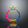 Colorful Stringed Musical Instrument With Pink Blue Gold Ring Design Leaf Ornament And Blue Gemstone