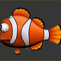 Cute Cartoon Style Clownfish With Vibrant Orange White Stripes Big Blue Eyes And Orange Fins