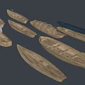 Traditional Wooden Boats With Various Designs Floating On Calm Water Surface