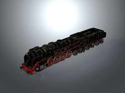 Vintage Black Steam Train Model With Red Wheels Details 3d model