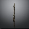 Ancient Decorative Sword Weapon With Intricate Carvings On Handle And Long Blade