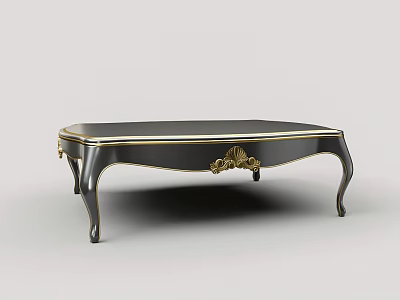 Black Coffee Table With Gold Accents And Elegant Curved Legs Design 3d model