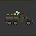 Military Truck With Six Wheels Camouflage Design Mounted Machine Gun And Colorful Cargo