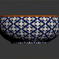 Decorative Dinnerware Set With Blue And White Pattern And Orange Interior Bowl
